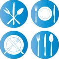 Cutlery icon set. Knife, fork, spoon and dish isolated on white background. Vector illustration. Royalty Free Stock Photo